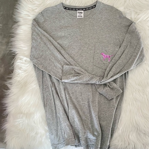 PINK Purple Bling Long Sleeve Grey Campus Tee - Picture 8 of 12